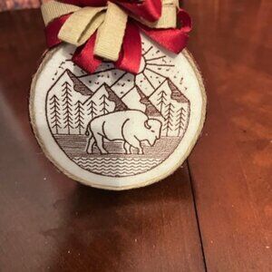 Rustic Holiday Ornament With Red &‎ Beige Ribbon Accents & Buffalo Print